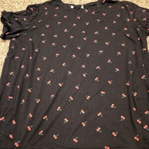 Cherry Print Black Women's Top